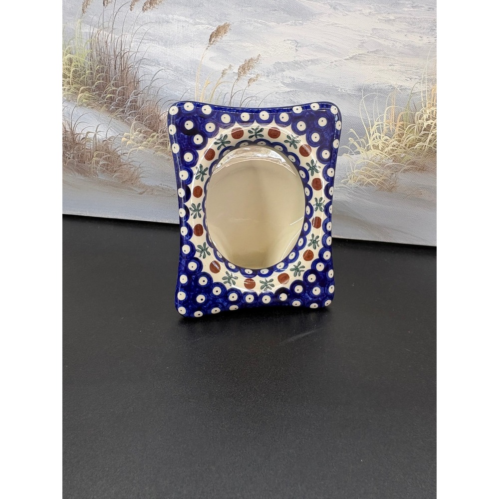 Polish Pottery Handmade Photo Frame Blue Peacock Eye Pattern - Made in Poland